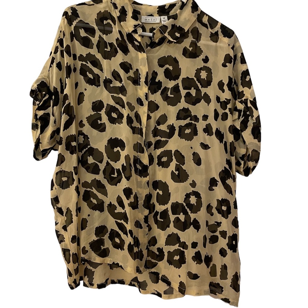 Masai size M button down chiffon blouse with cuffed short sleeves.